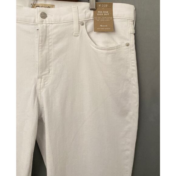 NWT Madewell Mid-Rise Kick Out White Denim Jean Size 33P Stretch Comfort Casual - Picture 2 of 9